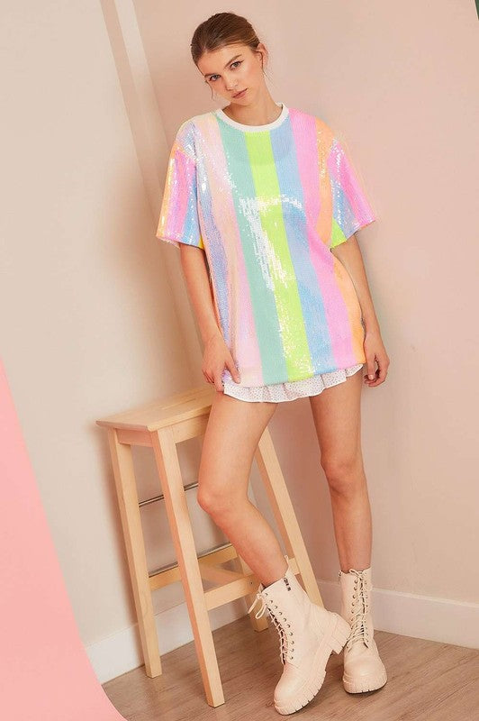 LOVE STORY SEQUIN TUNIC TOP IN NEON