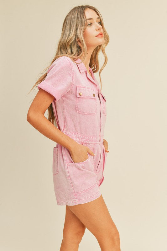 Pale Pink Denim Long Sleeve Belted Utility Playsuit | New Look