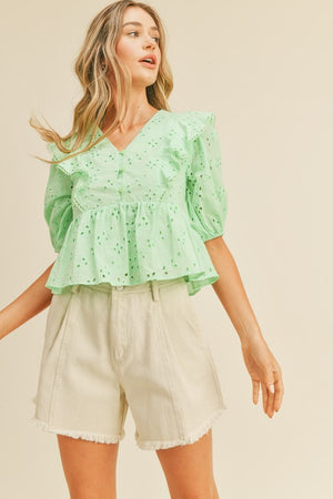 CAMPBELL EYELET CROP TOP IN MINT GREEN