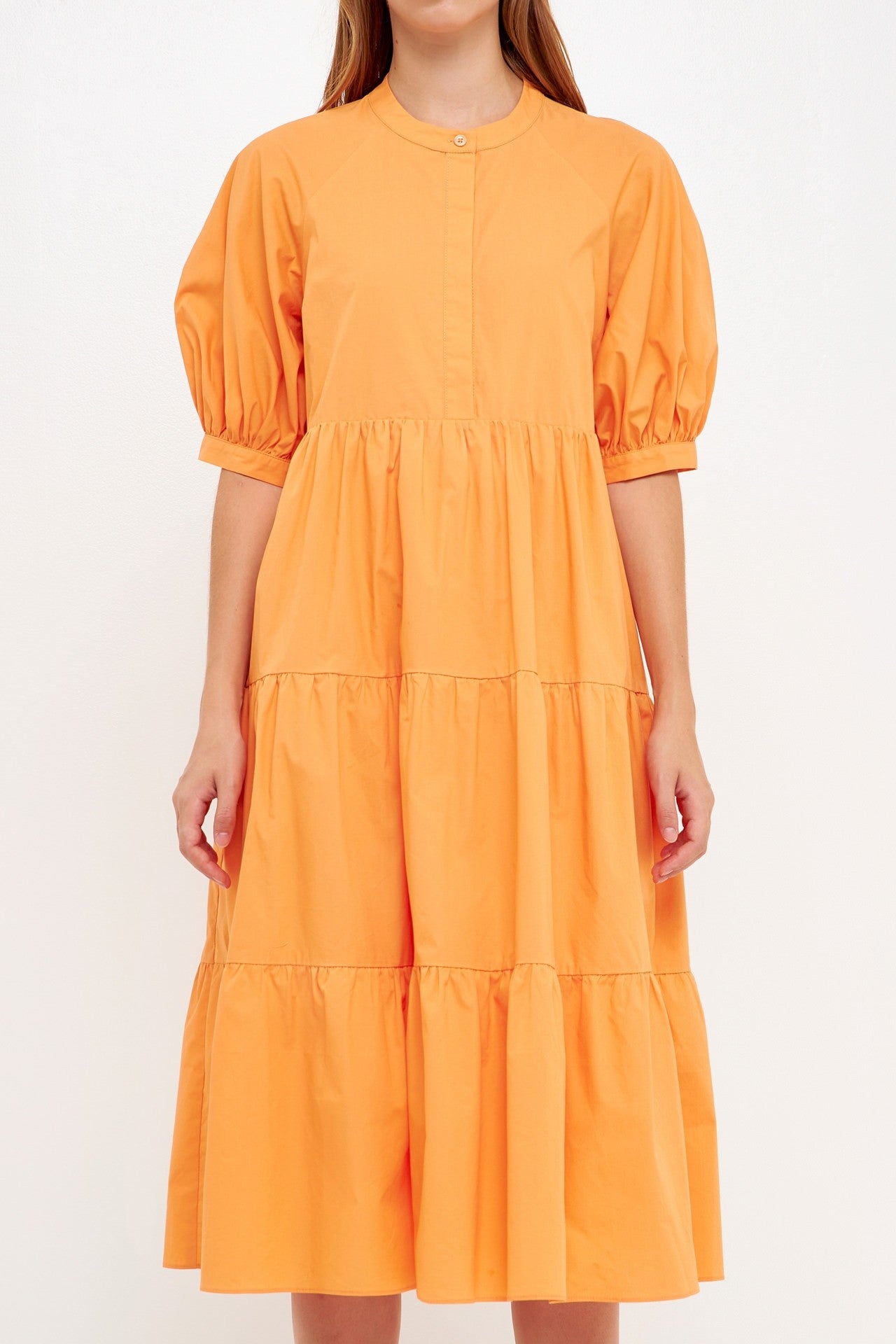 NANETTE TIERED MIDI DRESS IN ORANGE
