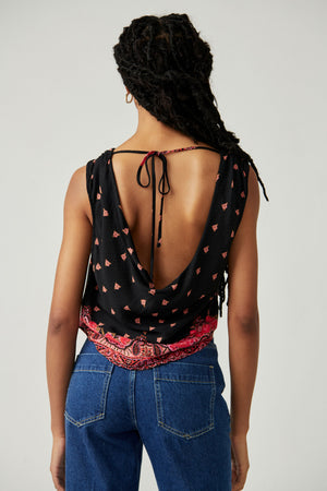 FREE PEOPLE SILAS PRINTED COWL TOP IN BLACK COMBO