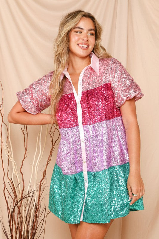 ALVIE SEQUIN TIERED DRESS MULTI