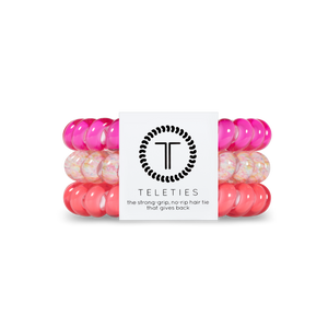  TELETIES - LARGE You can throw all your other hair ties away because these are the ultimate replacement to the traditional hair tie! It is like a hair tie and bracelet in one! Not only are they water-resistant, reduce damage to your hair, have a strong grip, and decrease creases, they also look good on your wrist! 