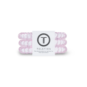 TELETIES - SMALL  - ROSE WATER PINK You can throw all your other hair ties away because these are the ultimate replacement to the traditional hair tie! It is like a hair tie and bracelet in one! Not only are they water-resistant, reduce damage to your hair, have a strong grip, and decrease creases, they also look good on your wrist! 