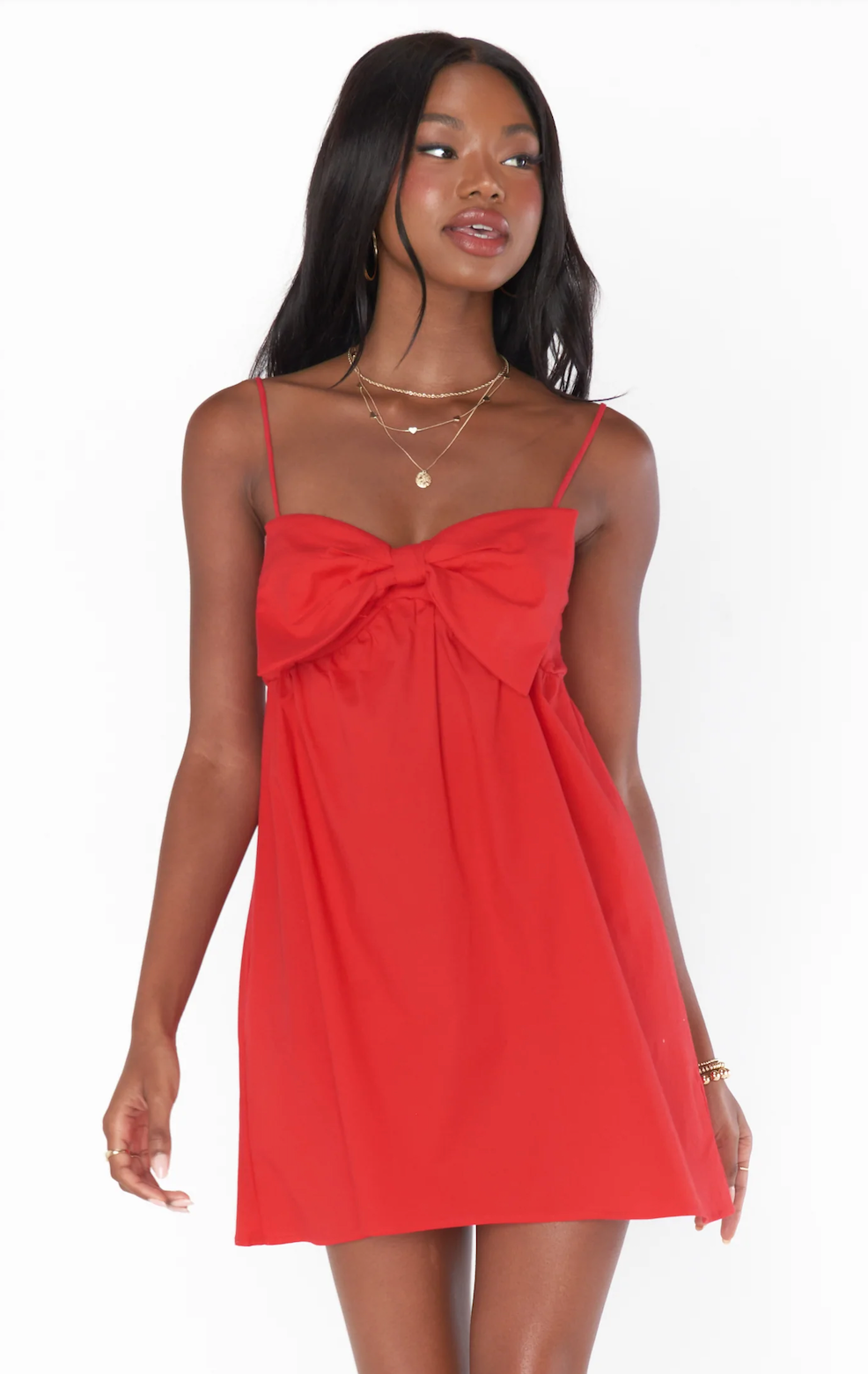 SHOW ME YOUR MUMU BEST BOW DRESS IN CHERRY POPLIN