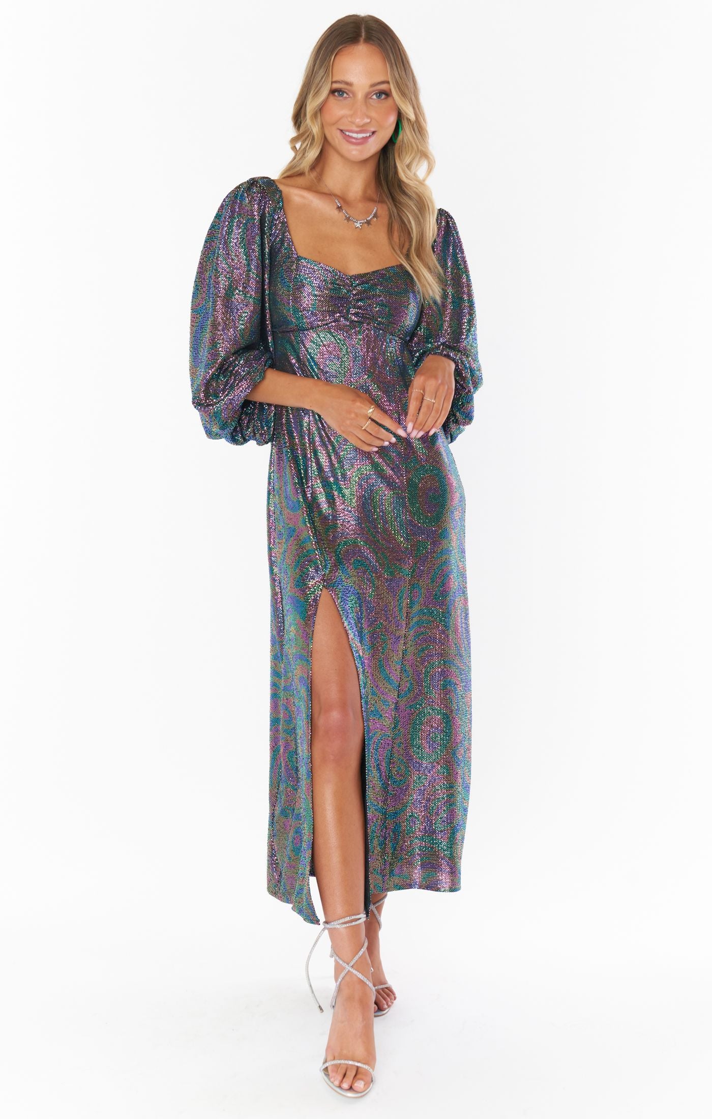 SHOW ME YOUR MUMU SYDNEY MIDI DRESS IN BLACK COSMO CONFETTI