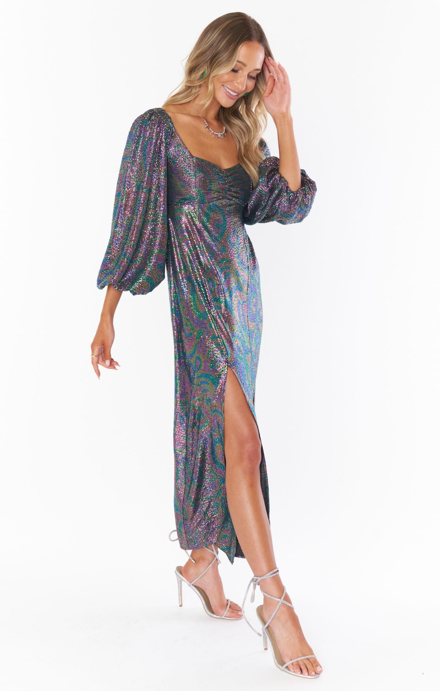 SHOW ME YOUR MUMU SYDNEY MIDI DRESS IN BLACK COSMO CONFETTI