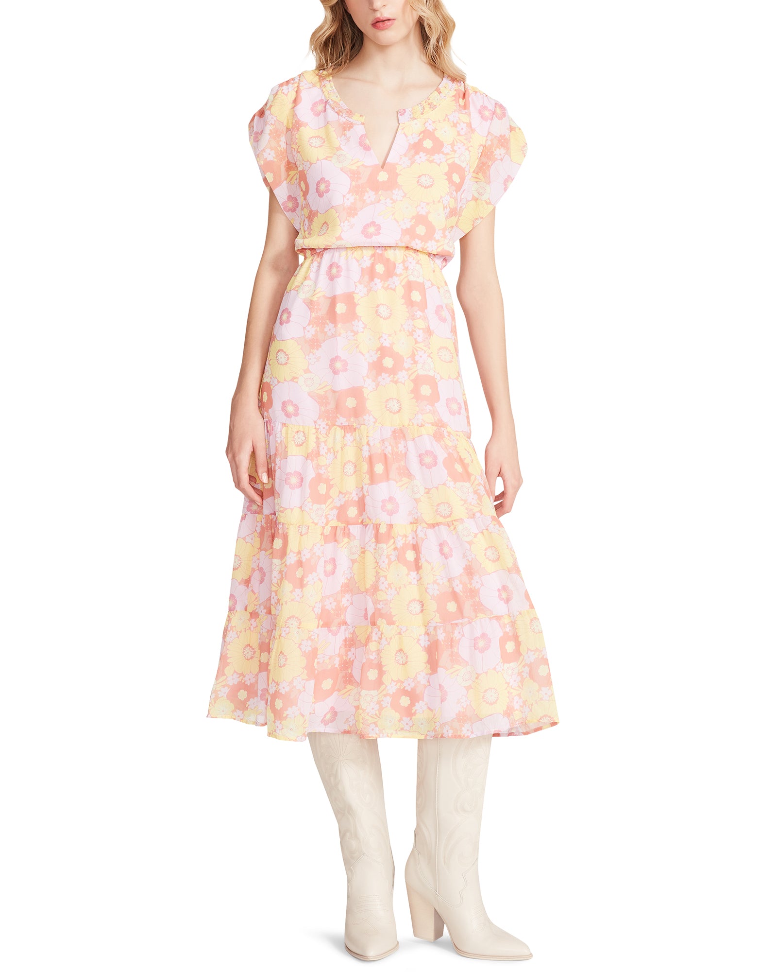 STEVE MADDEN LEIGH MIDI DRESS IN PINK FLORAL