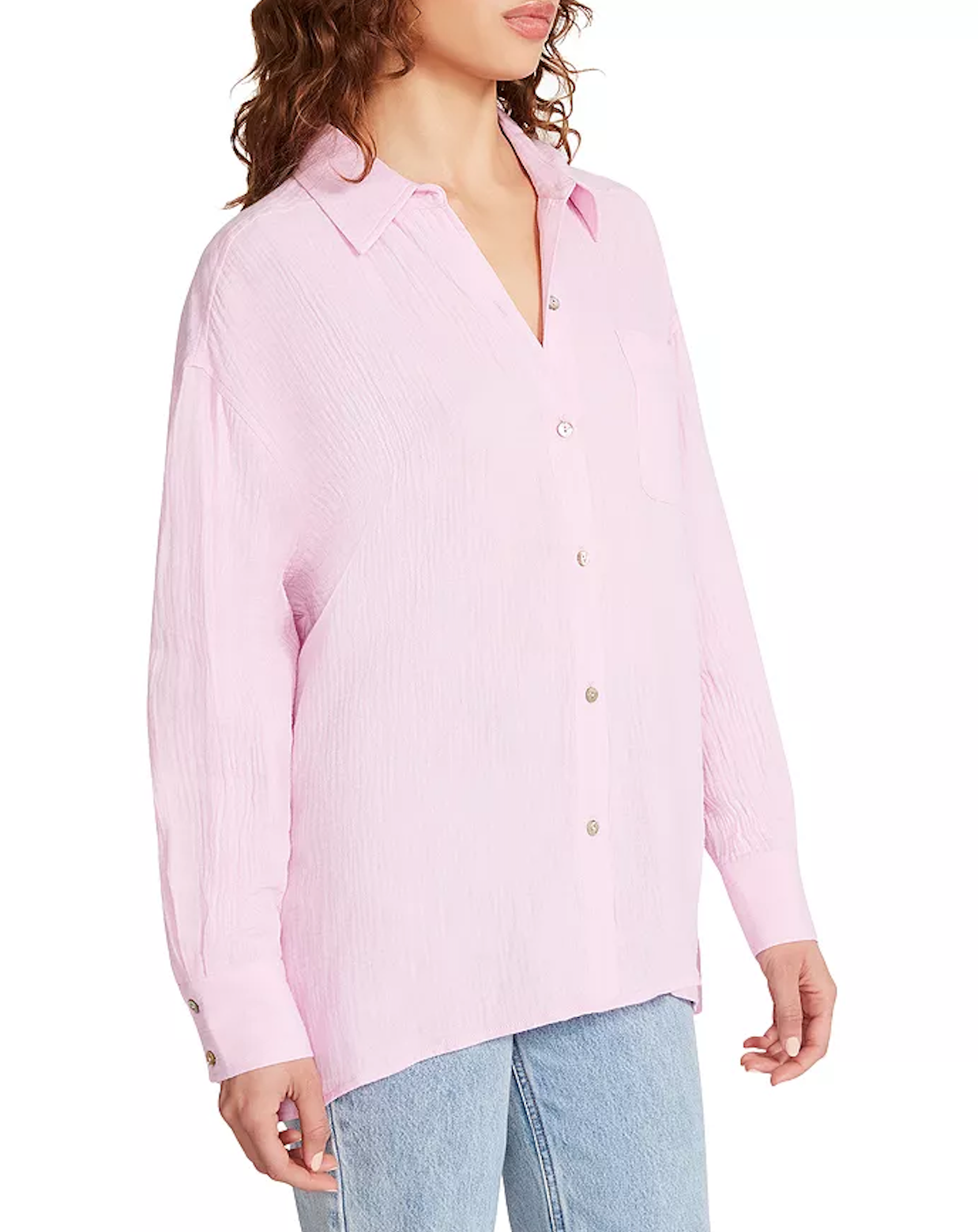STEVE MADDEN BLANCA BUTTON UP SHIRT IN PINK TULLE
