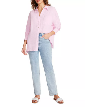 STEVE MADDEN BLANCA BUTTON UP SHIRT IN PINK TULLE