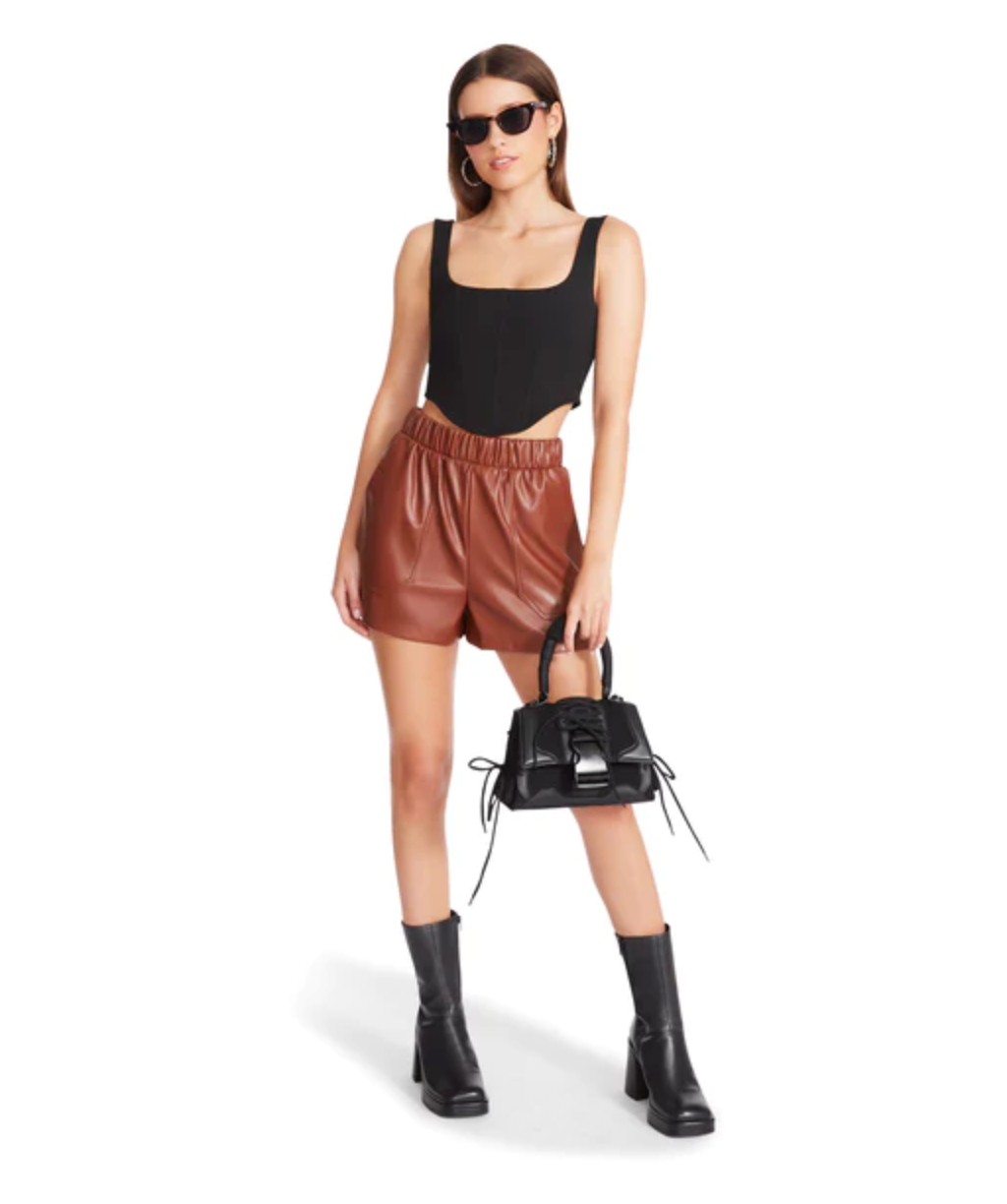 STEVE MADDEN FAUX THE RECORD SHORT IN COGNAC