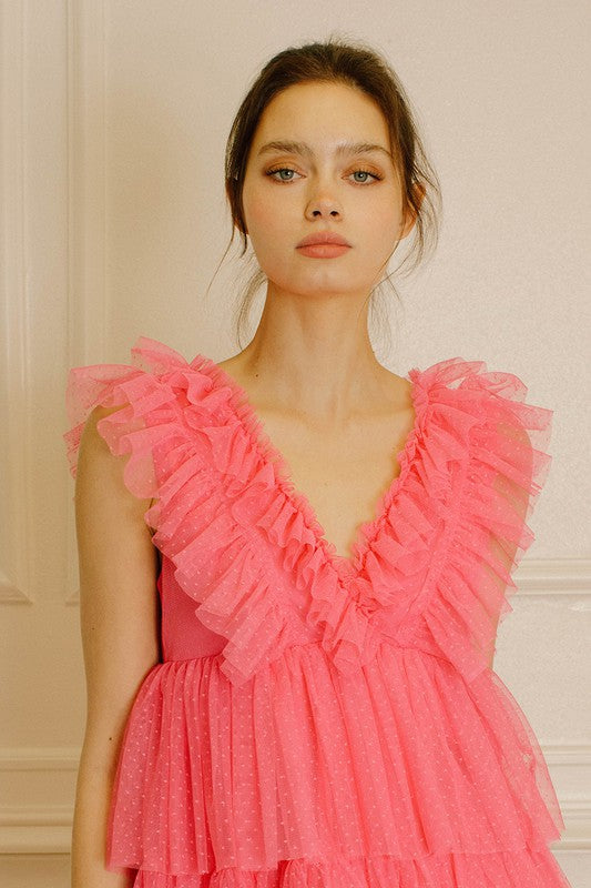 CLAIRE TULLE MINI DRESS IN HOT PINK