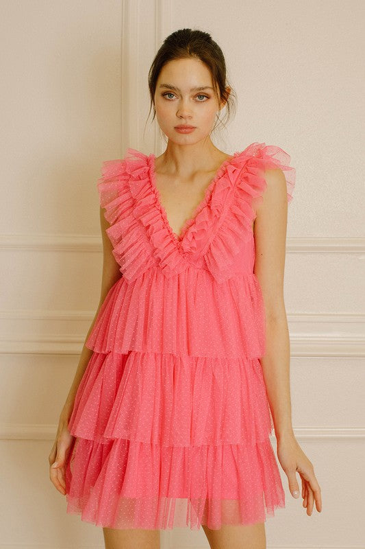 CLAIRE TULLE MINI DRESS IN HOT PINK