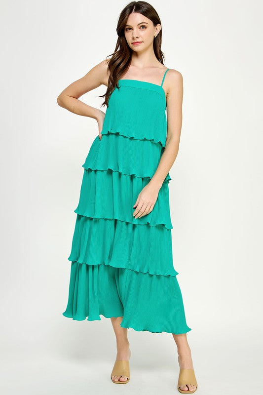 STRUT AND BOLT TATE TIERED MAXI DRESS IN TURQUOISE
