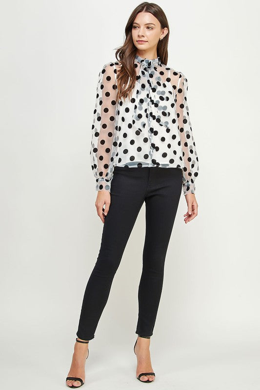 CLARA POLKA DOT TOP IN BLACK AND WHITE