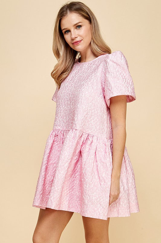 NORA JACQUARD BABYDOLL DRESS IN PINK