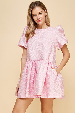 NORA JACQUARD BABYDOLL DRESS IN PINK