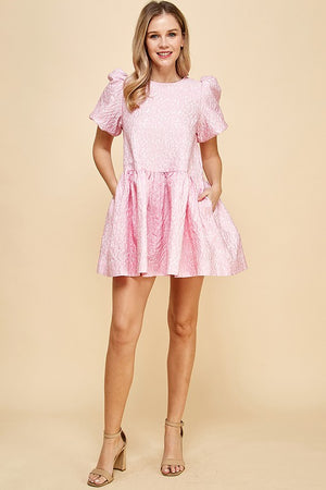 NORA JACQUARD BABYDOLL DRESS IN PINK