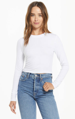 Z SUPPLY GELINA CROPPED LONG SLEEVE TOP IN WHITE