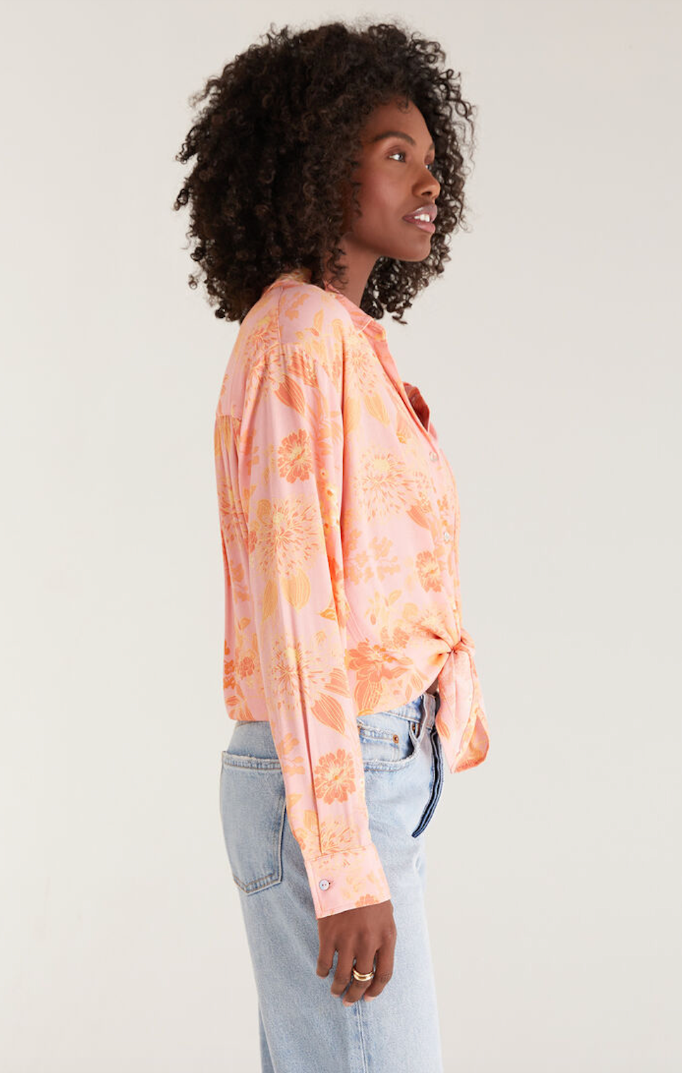 Z SUPPLY RUBY FLORAL LS TOP SUNKIST CORAL