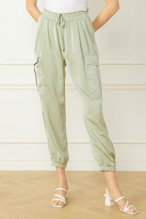 ROLLINS SATIN JOGGER IN LIGHT OLIVE