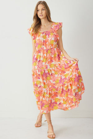 WELCH TIERED MIDI DRESS IN PINK COMBO: PLUS SIZE