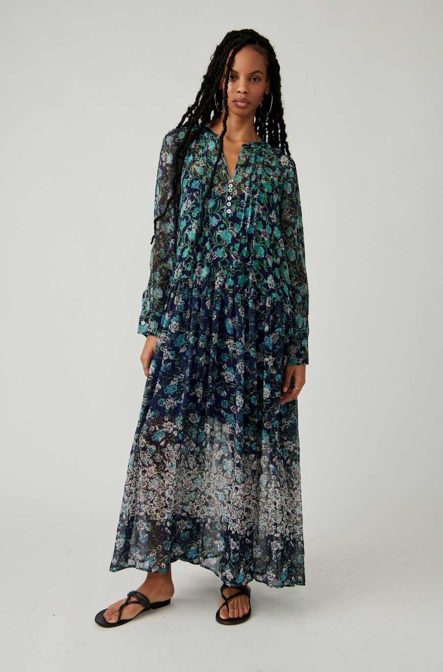 Floral Long Sleeve Tiered Maxi Dress | Express